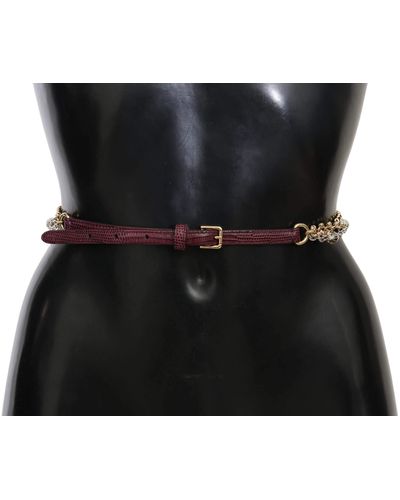 Dolce & Gabbana Purple Leather Gold Chain Crystal Waist Belt - Multicolor