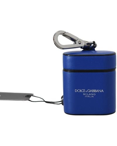 Dolce & Gabbana Leather Silver Metal Logo Airpods Case - Blue