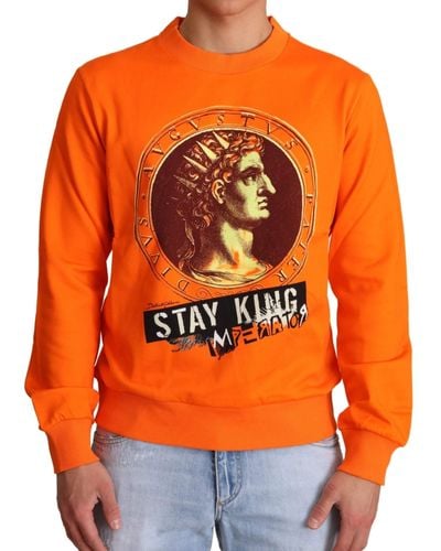 Dolce & Gabbana Stunning King Ceasar Cotton Pullover Sweater - Orange
