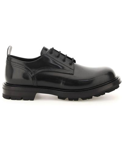 Alexander McQueen Brushed Leather Lace-up Shoes - Black
