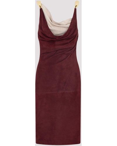 Bottega Veneta Red Fluid Suede Midi Dress With Metal Detail