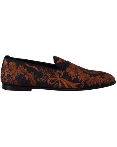 Dolce & Gabbana Blue Rust Floral Slippers Loafers Shoes - Black