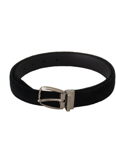Dolce & Gabbana Engraved Metal Buckle Velvet Belt - Black