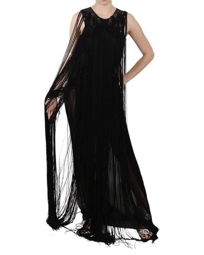 John Richmond Silk Beaded Sequined Sheer Dress - Black