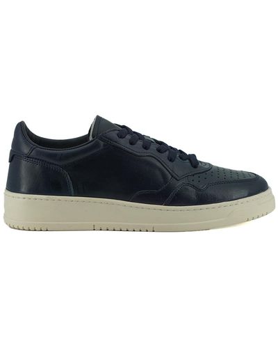 Saxone Of Scotland Navy Blue Leather Low Top Trainers