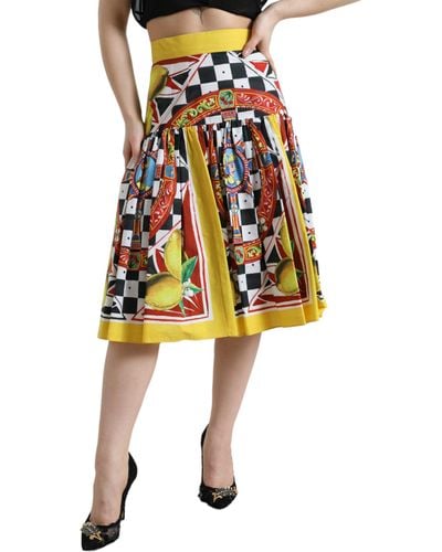 Dolce & Gabbana Sicilian Carretto And Lemon Print Cotton Skirt - Yellow