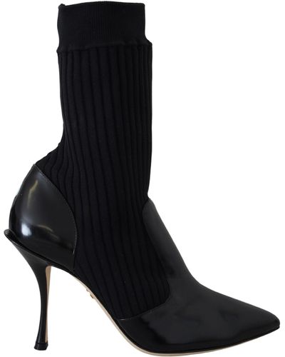 Dolce & Gabbana Elegant Leather Calf Socks Boots - Black