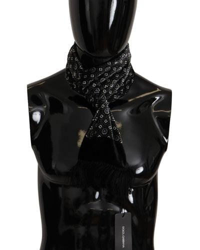 Dolce & Gabbana Black Geometric Patterned Shawl Wrap Fringe Scarf Viscose