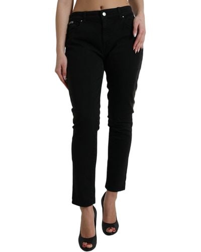 Dolce & Gabbana Black Grey Two Tone Denim Logo Skinny Jeans