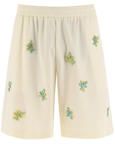 Bonsai Applique Wool Shorts - Natural