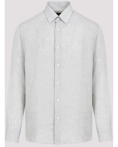 Brioni Grey Water Linen Shirt - White