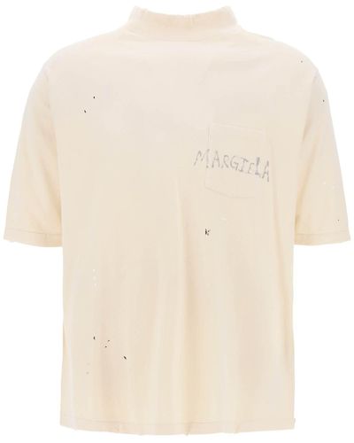 Maison Margiela Handwritten Logo T Shirt With Written Text - Natural