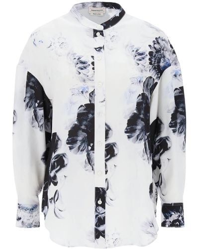 Alexander McQueen Orchid Maxi Shirt In Silk Crepe - White