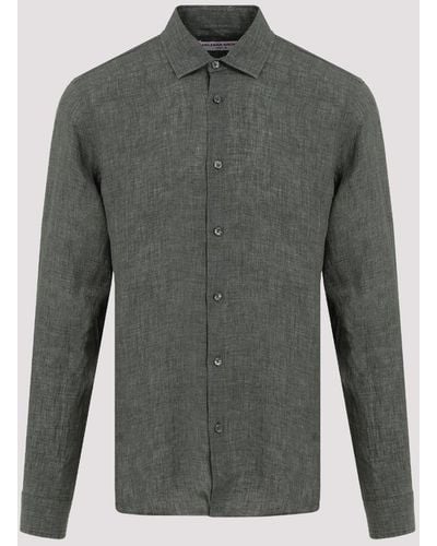 Orlebar Brown Green Giles Stitched Ii Linen Shirt - Grey