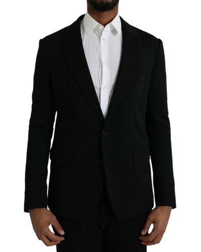 Dolce & Gabbana Wool Notch Single Breasted Coat Blazer - Black