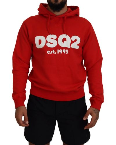DSquared² Cotton Hooded Printed Pullover Jumper - Red