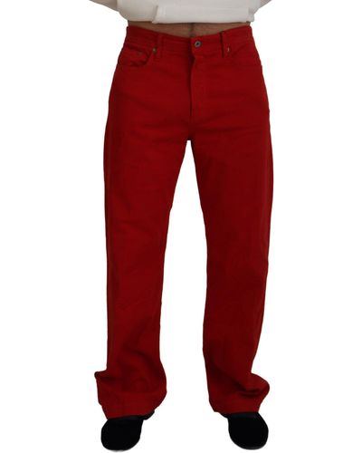 Dolce & Gabbana Red Cotton Straight Fitdenim Jeans