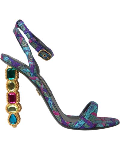 Dolce & Gabbana Jacquard Crystals Sandals Shoes - Blue