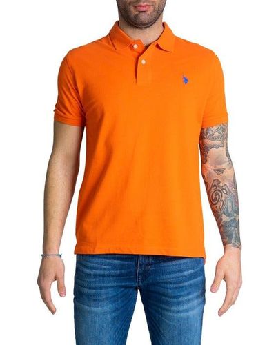 U.S. POLO ASSN. Cotton Short Sleeve Buttoned Plain Polo - Orange