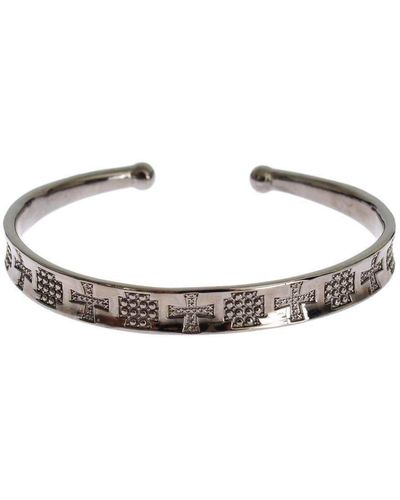 Nialaya Rhodium 925 Silver Bangle Bracelet - Black
