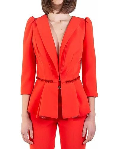 Elisabetta Franchi Chic Red Crepe Jacket With Decorative Chain