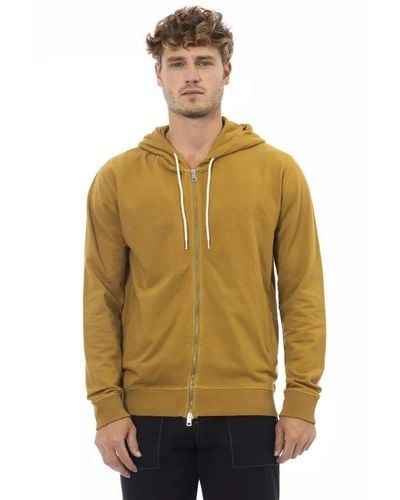 Alpha Studio Hooded Zip-up Sweatshirt With Side Pockets And Ribbed Details - Brown