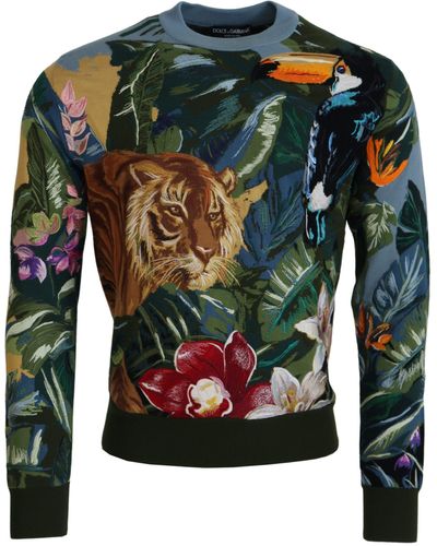 Dolce & Gabbana Jungle Embroidered Wool-Silk Sweater - Green