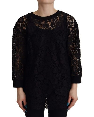 Dolce & Gabbana Floral Lace Pullover Sicily Blouse - Black