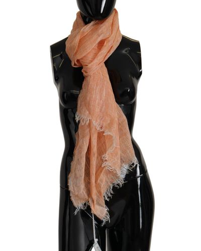 Malo Peach Linen Knitted Shawl Wrap Fringes Scarf - Black