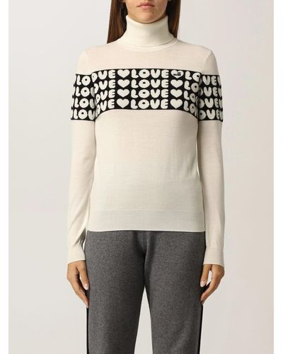 Love Moschino Chic Contrast Logo Turtleneck Jumper - Natural