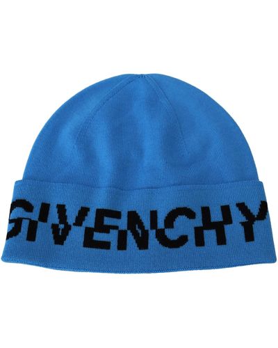 Givenchy Wool Winter Warm Beanie Hat - Blue