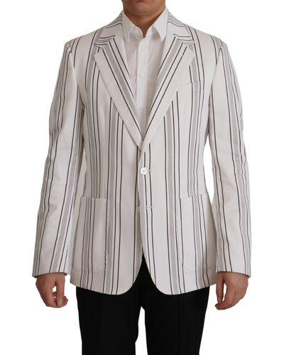 Dolce & Gabbana White Stripes Cotton Single Breasted Blazer - Gray