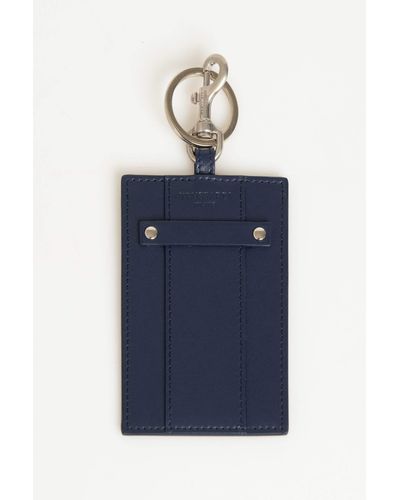 Trussardi Elegant Leather Badge Holder With Key Ring - Blue