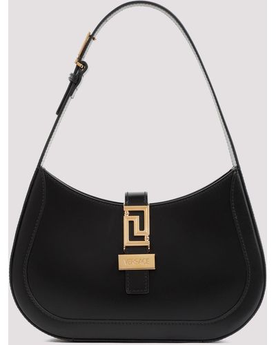 Versace Black Calf Leather Small Hobo Handbag