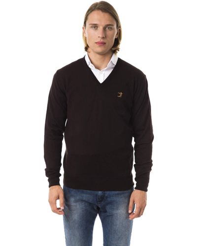 Uominitaliani V-neck Emroidered Sweater - Black
