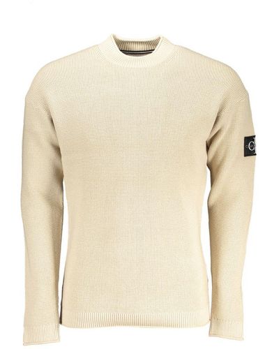 Calvin Klein Beige Crew Neck Cotton Blend Sweater - Natural