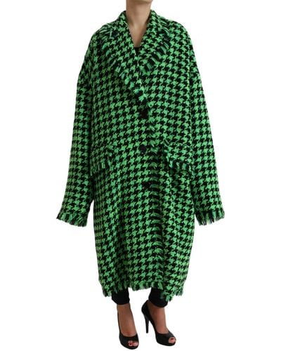 Dolce & Gabbana Houndstooth Full Sleeve Long Coat Jacket - Green