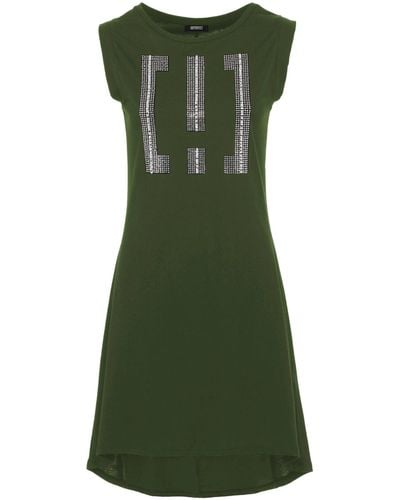 Imperfect Cotton Embellished With Rhinestones And Beads Dress - Green