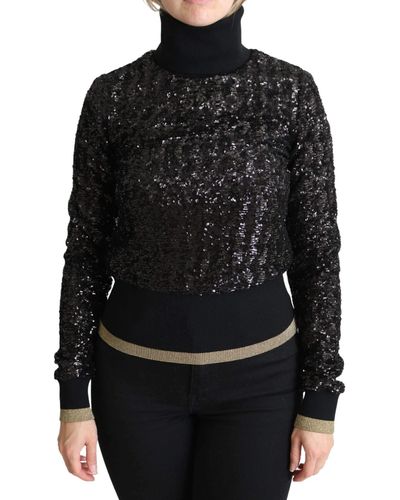 Dolce & Gabbana Gorgeous Sequined Turtle Neck Sweater - Black