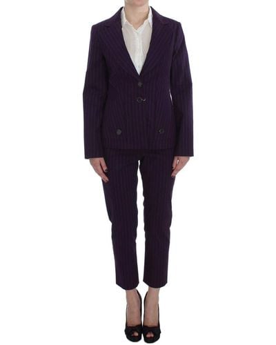Bencivenga Striped Stretch Coat Blazer Trousers Suit - Blue