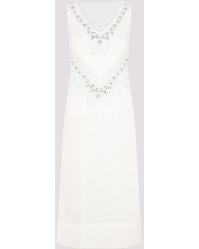 Simone Rocha Ivory Embellished Feather Tie Slip Dress - White