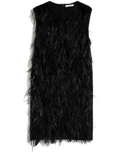 Max Mara Seggio Short Dress With Feathers - Black