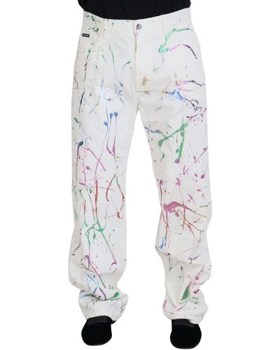 Dolce & Gabbana Chic Splash Print Denim Pants - White