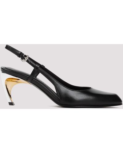 Alexander McQueen Black Silver Gold Leather Court Shoes
