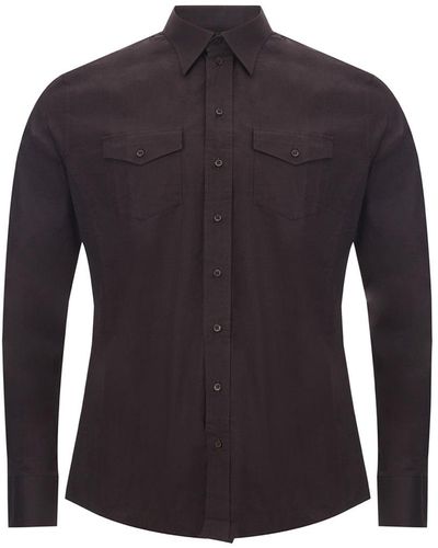 Dolce & Gabbana Dark Brown Cotton Shirt With Pockets - Blue