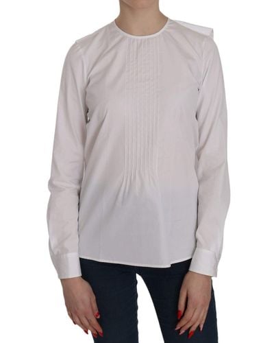DSquared² White Crew Neck Long Sleeve Cotton Blouse - Grey