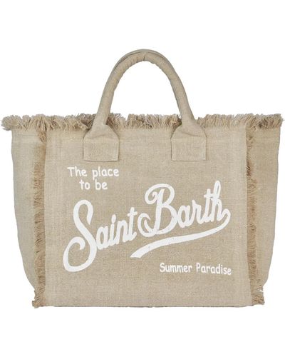 Saint Barth Vanity Linen Tote Bag With Embroidery - Natural