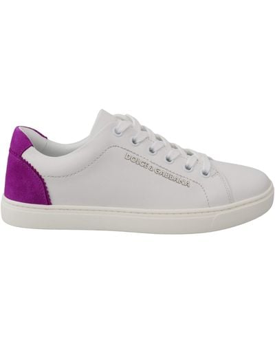 Dolce & Gabbana White Purple Leather Logo Shoes - Black