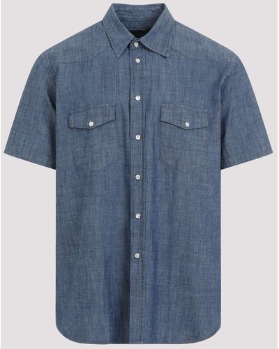 Universal Works Indigo Western Garage Cotton Shirt - Blue