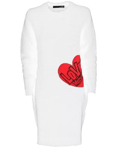 Love Moschino Chic Heart Pattern Knit Dress - White